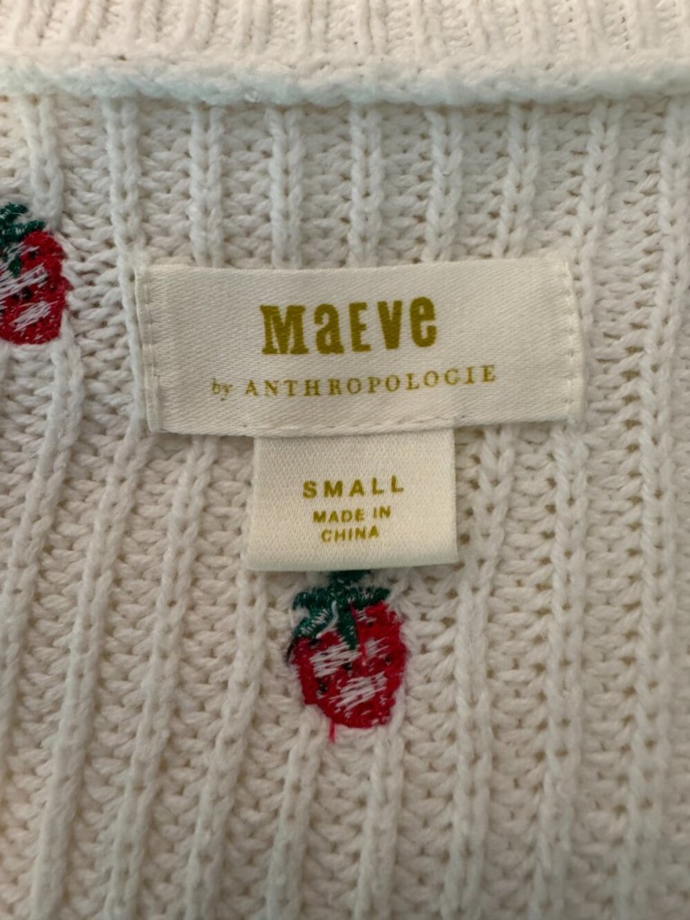 Maeve Anthropologie Strawberry Embroidered Square Neck Sweater S - Picture 5 of 10